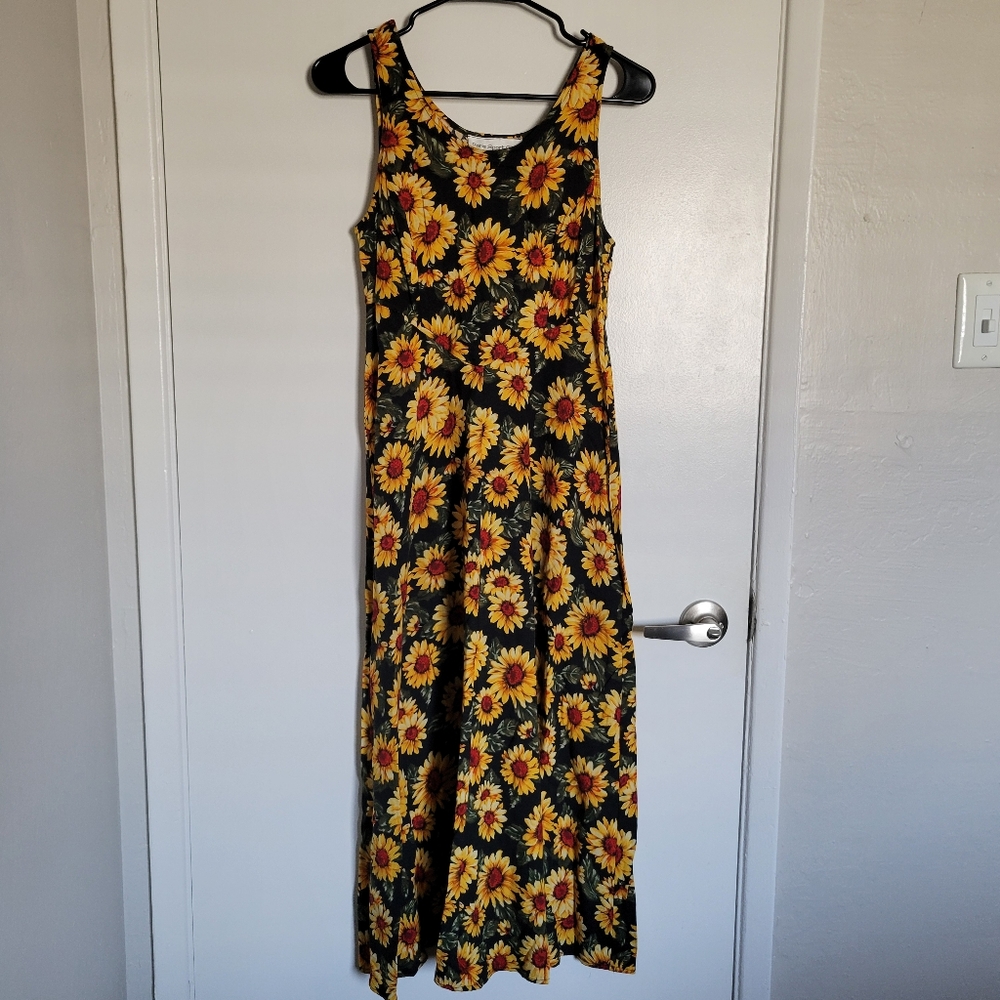 Beautiful Vintage Sunflower Midi Dress